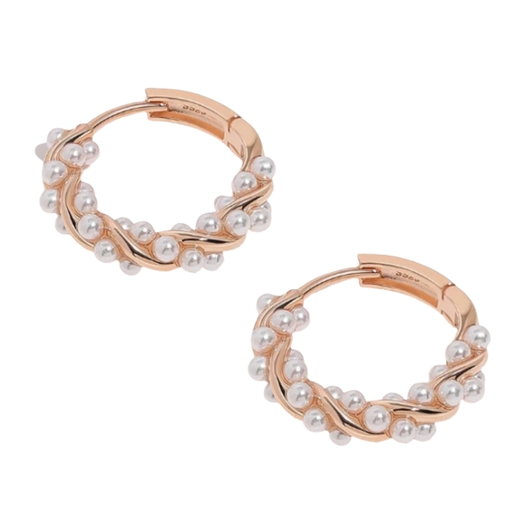 Rose Gold Pearl Twist Vines Hoops Pretty Wedding Little Hoop Earrings Pearls New - Picture 3 of 9